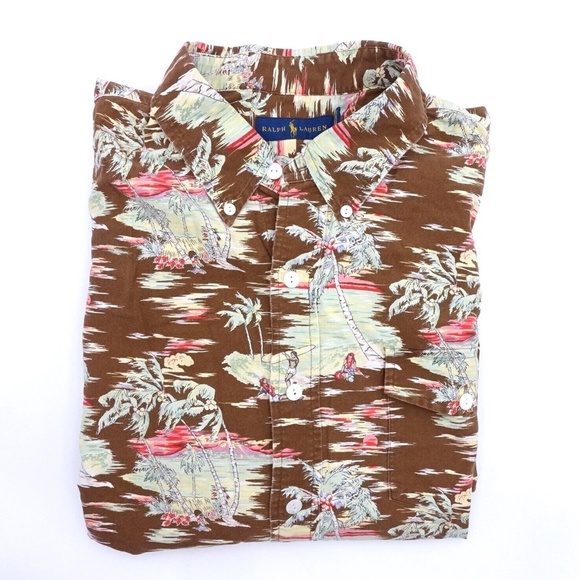 NEW Ralph Lauren Short Sleeve Tropical Surf Scene Button-Down Shirt - Picture 1 of 16